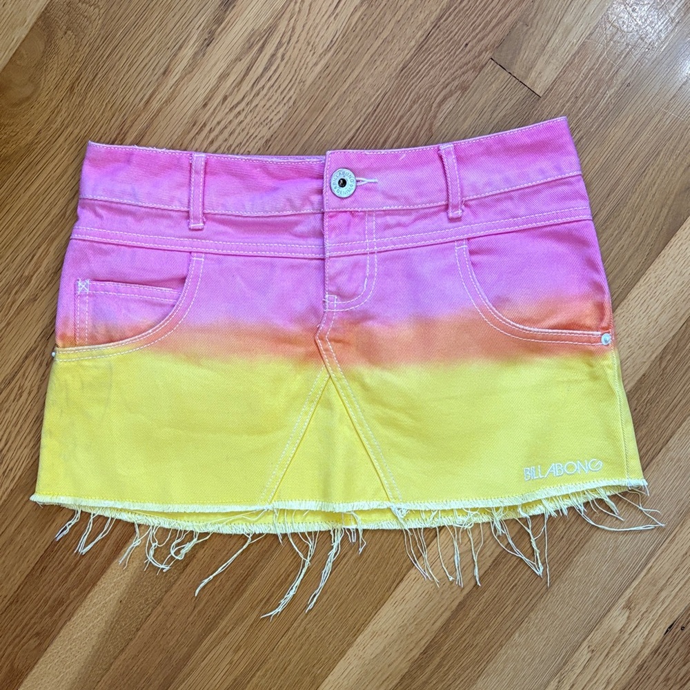 Billabong Pink to Yellow Ombre Denim Mini Skirt